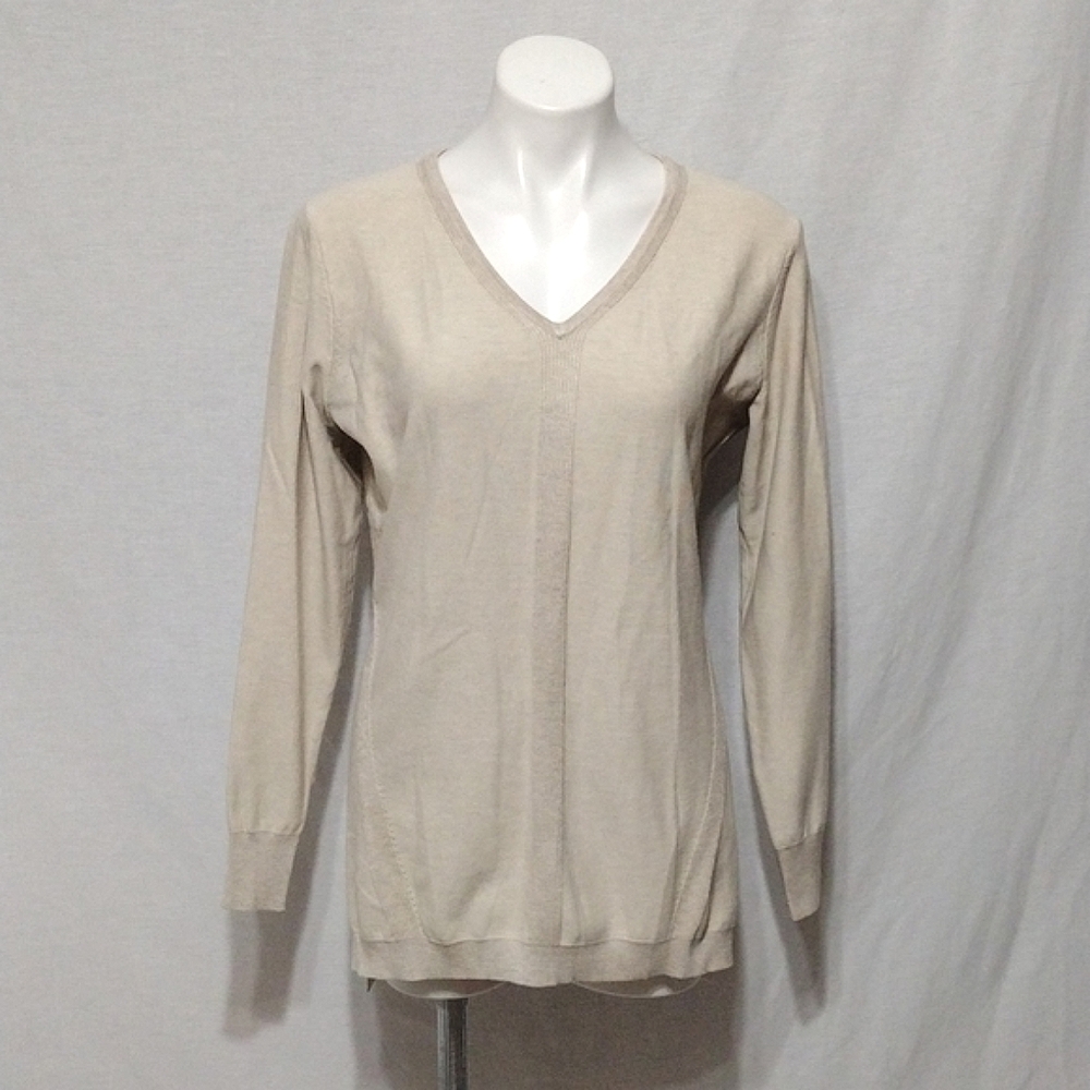 Solutions Ribbed Knit V-Neck Sweater Cardigan Women’s Medium Cozy Layering Top